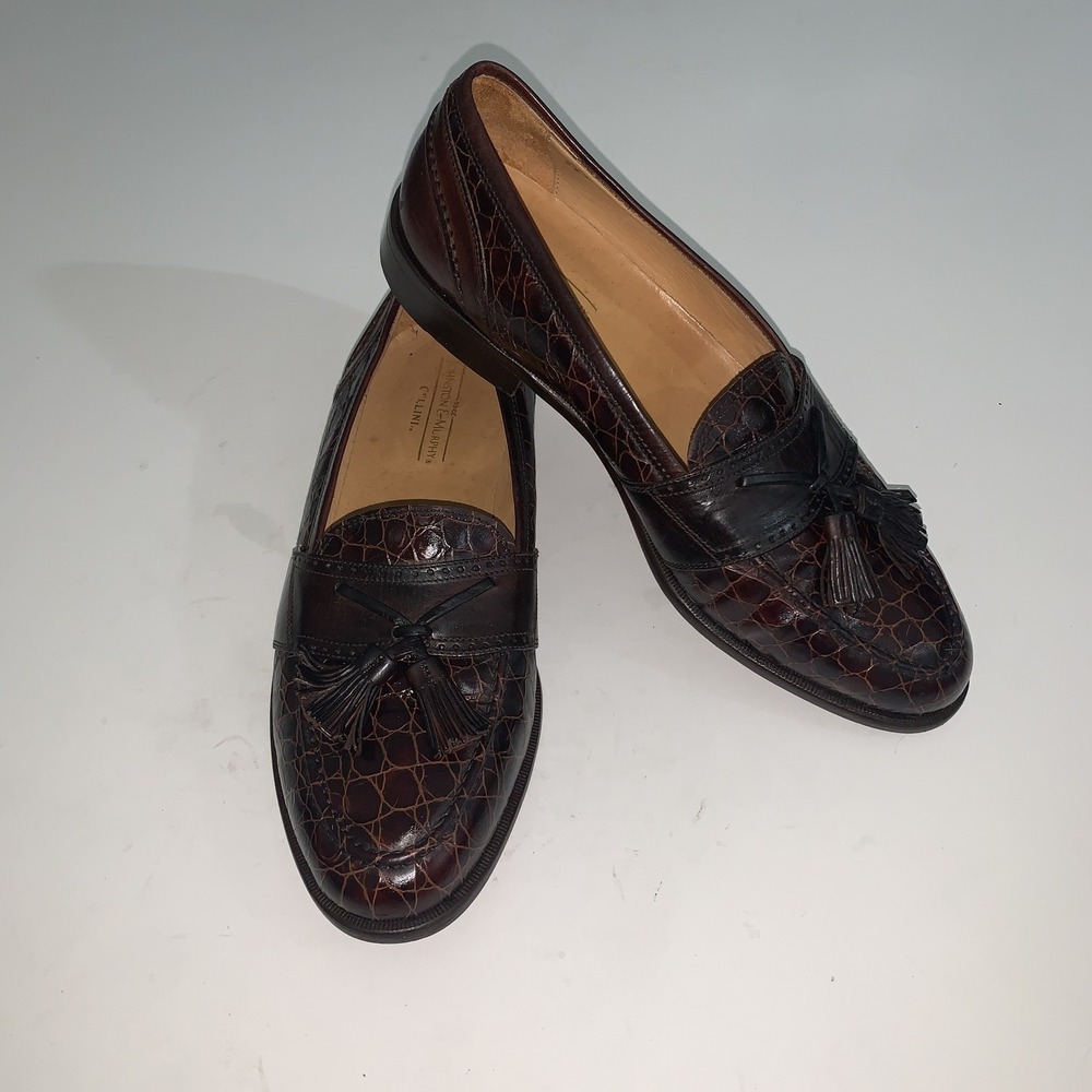 Johnston & Murphy Shoes Mens 9.5 M Brown Croc Leather Tassel Loafers Dress 3570